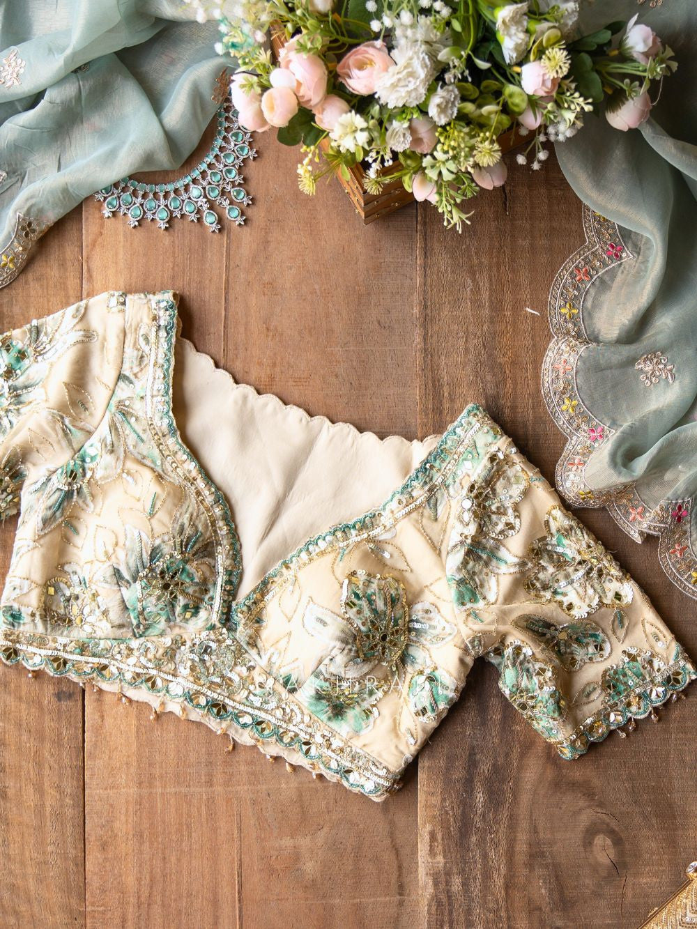 Lily Meadow Cream  Saree with Sequin Floral Work