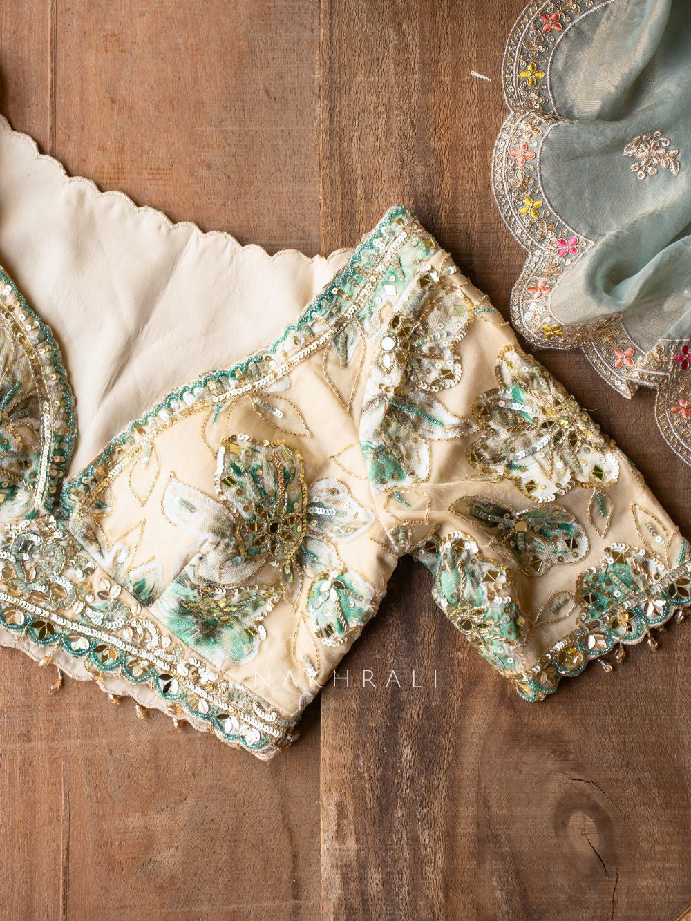 Lily Meadow Cream  Saree with Sequin Floral Work